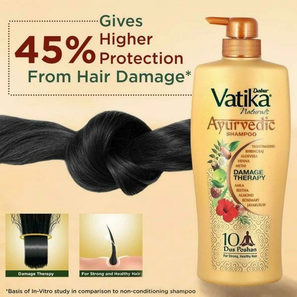 Dabur Vatika Natural Damage Therapy Ayurvedic Shampoo 640 ml - 1, 640 ML
