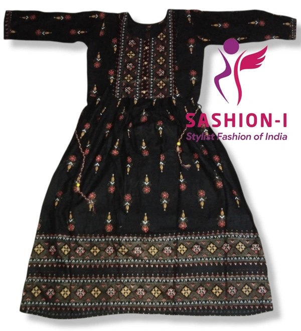 Stitched Full Length "XL" Kurti - Black Color, Printed