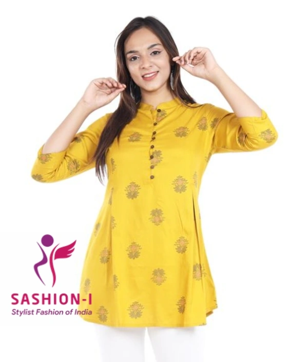 Rayon Fully Stitched Tunic Hand Block Print Kurti for Women & Girls on Jeans Palazzo or Skirt (Plus Size Upto 3XL) Tops & Tunics - Yellow