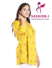 Rayon Fully Stitched Tunic Hand Block Print Kurti for Women & Girls on Jeans Palazzo or Skirt (Plus Size Upto 3XL) Tops & Tunics - Yellow