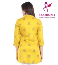 Rayon Fully Stitched Tunic Hand Block Print Kurti for Women & Girls on Jeans Palazzo or Skirt (Plus Size Upto 3XL) Tops & Tunics - Yellow