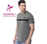 Polo Plus Men Grey Text Printed Half Sleeve Cotton T-Shirt - Grey