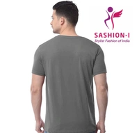 Polo Plus Men Grey Text Printed Half Sleeve Cotton T-Shirt - Grey