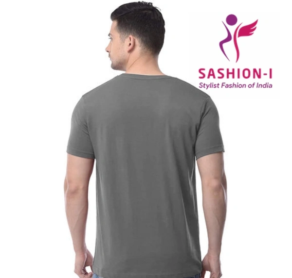 Polo Plus Men Grey Text Printed Half Sleeve Cotton T-Shirt - Grey