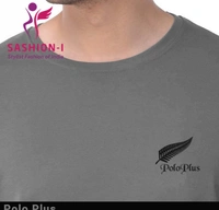 Polo Plus Men Grey Text Printed Half Sleeve Cotton T-Shirt - Grey