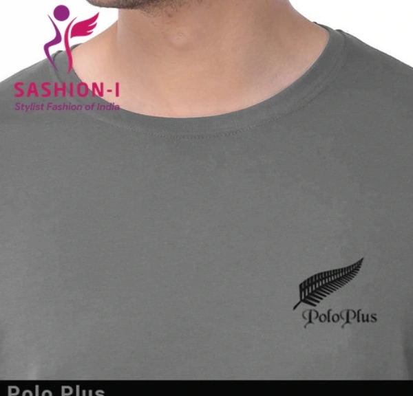 Polo Plus Men Grey Text Printed Half Sleeve Cotton T-Shirt - Grey