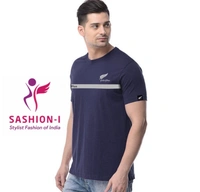 Polo Plus Men Navy Blue Text Printed Half Sleeve Cotton T-Shirt - Navy Blue