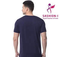Polo Plus Men Navy Blue Text Printed Half Sleeve Cotton T-Shirt - Navy Blue