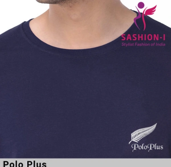 Polo Plus Men Navy Blue Text Printed Half Sleeve Cotton T-Shirt - Navy Blue