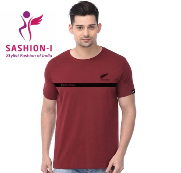 Polo Plus Men Maroon Red Text Printed Half Sleeve Cotton T-Shirt - Maroon Red