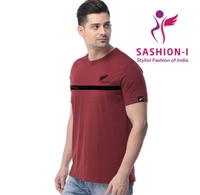Polo Plus Men Maroon Red Text Printed Half Sleeve Cotton T-Shirt - Maroon Red