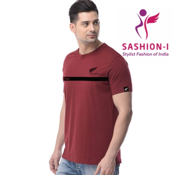 Polo Plus Men Maroon Red Text Printed Half Sleeve Cotton T-Shirt - Maroon Red