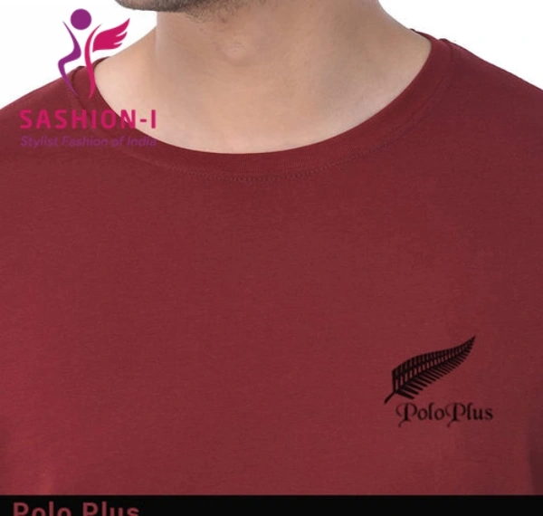Polo Plus Men Maroon Red Text Printed Half Sleeve Cotton T-Shirt - Maroon Red