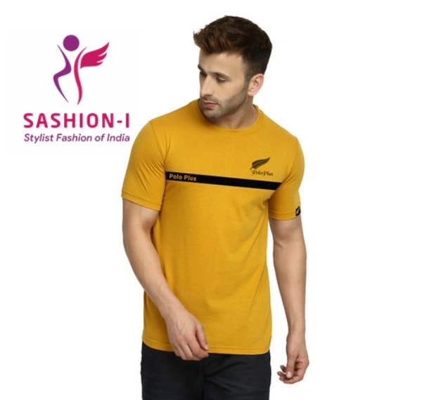Polo Plus Men Yellow Text Printed Half Sleeve Cotton T-Shirt - Yellow