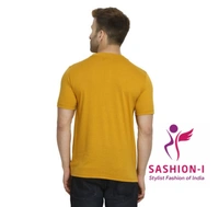 Polo Plus Men Yellow Text Printed Half Sleeve Cotton T-Shirt - Yellow