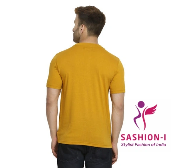 Polo Plus Men Yellow Text Printed Half Sleeve Cotton T-Shirt - Yellow