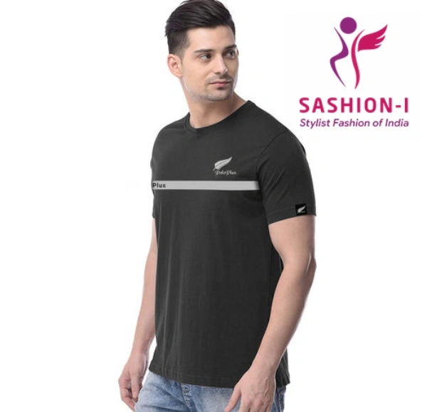 Polo Plus Men Black Text Printed Half Sleeve Cotton T-Shirt - Black