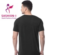 Polo Plus Men Black Text Printed Half Sleeve Cotton T-Shirt - Black