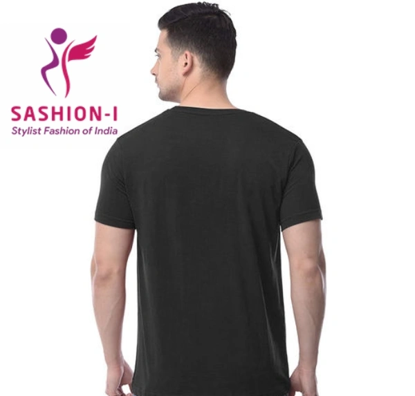 Polo Plus Men Black Text Printed Half Sleeve Cotton T-Shirt - Black