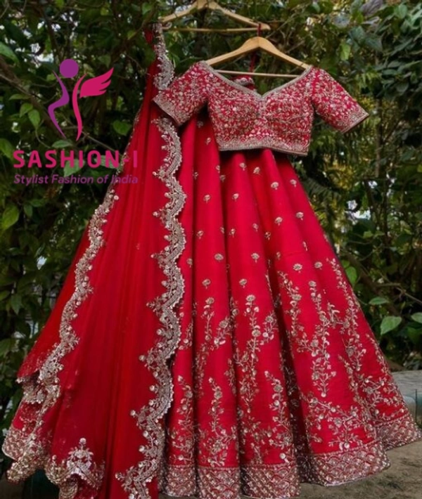 DESIGNER WEDDING WEAR EMBROIDERY WORK LEHENGA WITH DUPATTA - Red