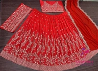 DESIGNER WEDDING WEAR EMBROIDERY WORK LEHENGA WITH DUPATTA - Red