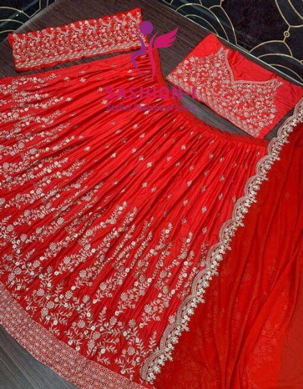 DESIGNER WEDDING WEAR EMBROIDERY WORK LEHENGA WITH DUPATTA - Red
