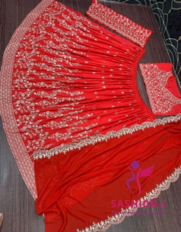 DESIGNER WEDDING WEAR EMBROIDERY WORK LEHENGA WITH DUPATTA - Red