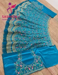 Aqua Blue Designer Party wear Embroidered Work Malay satin Material Lehenga Choli - Aqua Blue