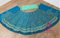 Aqua Blue Designer Party wear Embroidered Work Malay satin Material Lehenga Choli - Aqua Blue