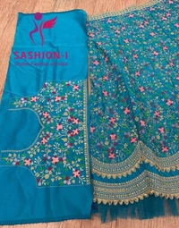 Aqua Blue Designer Party wear Embroidered Work Malay satin Material Lehenga Choli - Aqua Blue