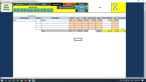 Food Costing Professional Format