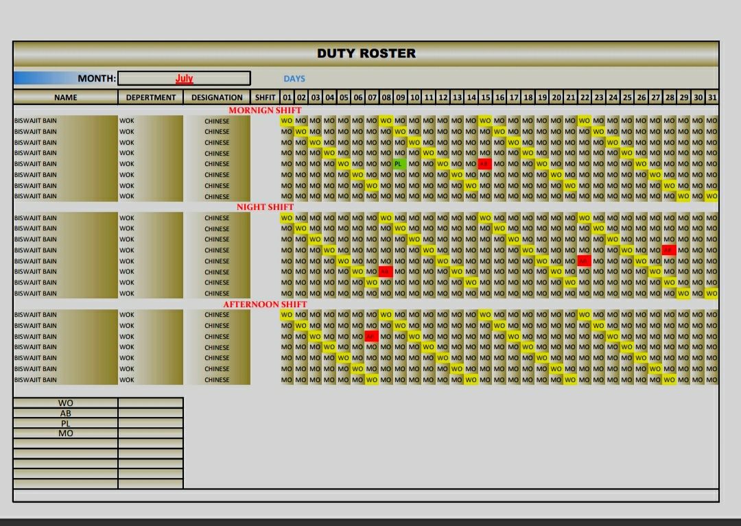 Duty Roster Format For Mobile PC Duty Roster Format For Mobile PC