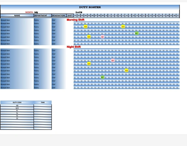 Duty Roster Format For (Mobile & PC)  - Classic, Gold, 1 month