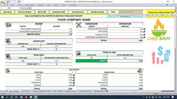 (Flexible)PROFIT & LOSS + INVENTORY format 