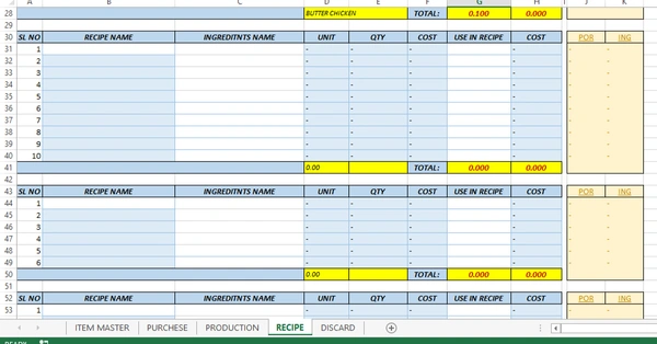 IPR(Inventory+Production+ Recipe Format 