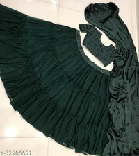 Women Lehnga - semi stitched,free size,, green