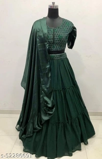 Women Lehnga - semi stitched,free size,, green