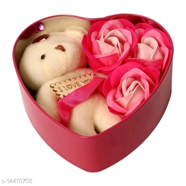 Heart Shape Gift Box With Beautiful Teddy Bear - free size, blue,red,pink