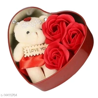 Heart Shape Gift Box With Beautiful Teddy Bear - free size, blue,red,pink
