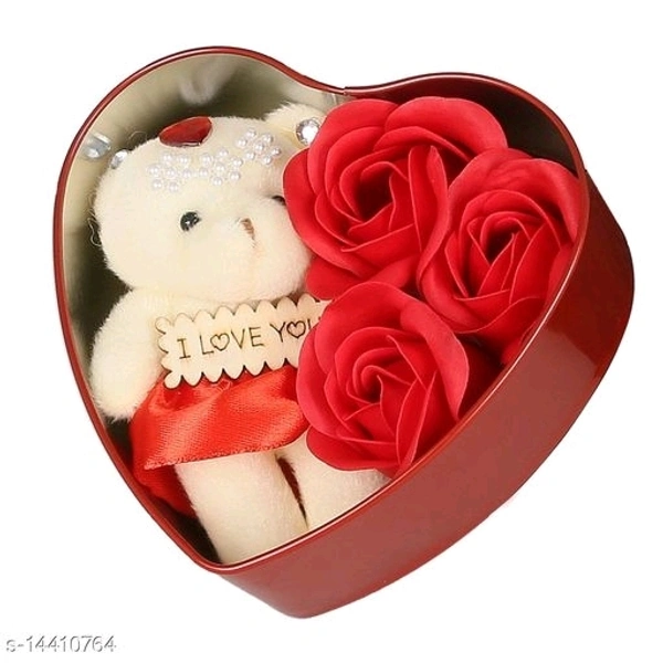 Heart Shape Gift Box With Beautiful Teddy Bear - free size, blue,red,pink