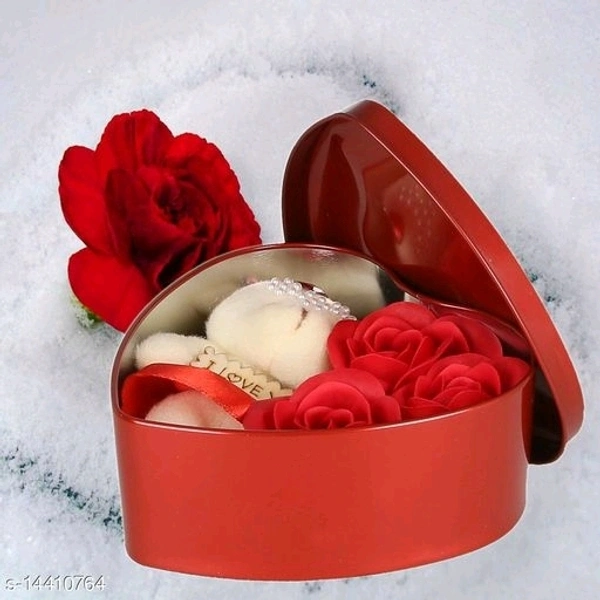Heart Shape Gift Box With Beautiful Teddy Bear - free size, blue,red,pink