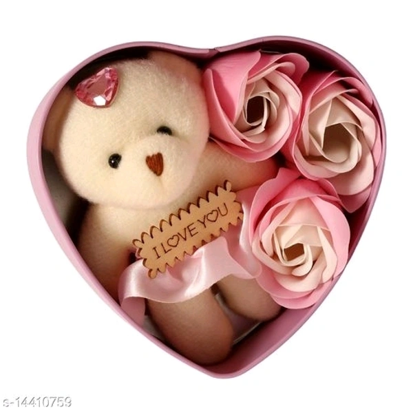 Heart Shape Gift Box With Beautiful Teddy Bear - free size, blue,red,pink