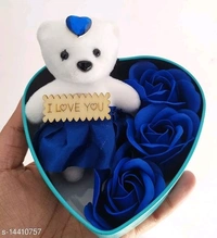 Heart Shape Gift Box With Beautiful Teddy Bear - free size, blue,red,pink