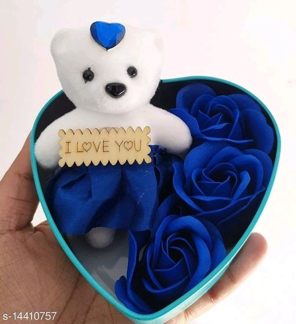 Heart Shape Gift Box With Beautiful Teddy Bear - free size, blue,red,pink