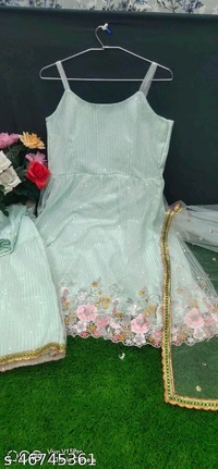 Diwali Special Sharara Set - green, light blue, peach, free size
