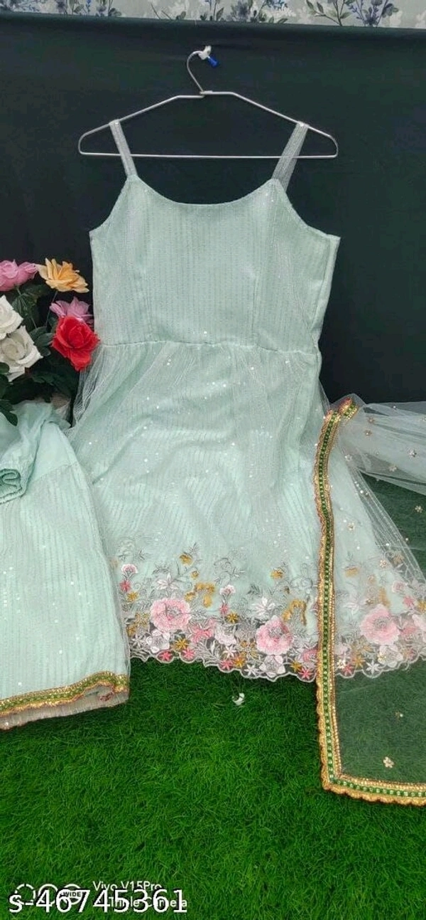 Diwali Special Sharara Set - green, light blue, peach, free size