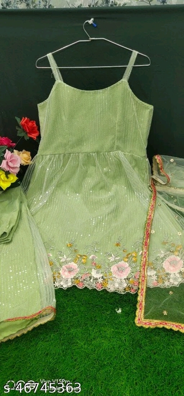 Diwali Special Sharara Set - green, light blue, peach, free size