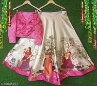 Lehnga With Shirt - green,pink, yellow, orange