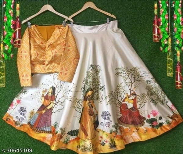 Lehnga With Shirt - green,pink, yellow, orange
