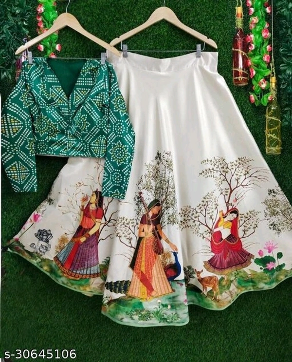 Lehnga With Shirt - green,pink, yellow, orange